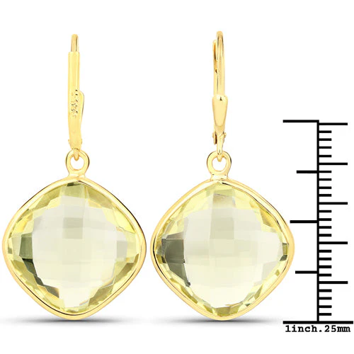 21.40 Carat Genuine Lemon Quartz .925 Sterling Silver Earrings - Image 6