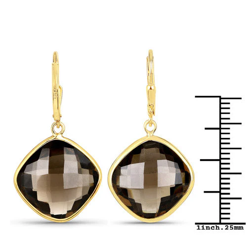 21.40 Carat Genuine Smoky Quartz .925 Sterling Silver Earrings - Image 6