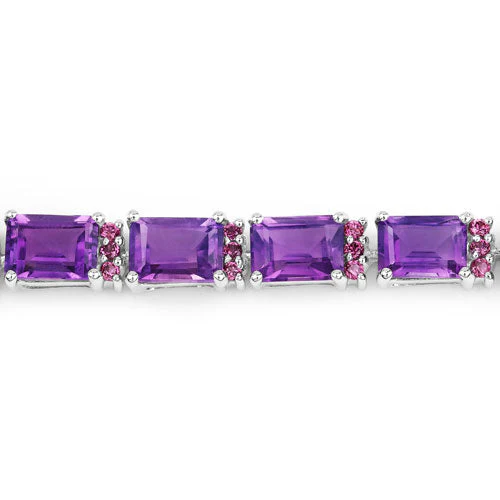 21.84 Carat Genuine Amethyst and Rhodolite Granet .925 Sterling Silver Bracelet - Image 3