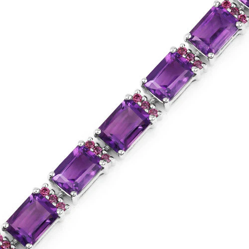 21.84 Carat Genuine Amethyst and Rhodolite Granet .925 Sterling Silver Bracelet - Image 4