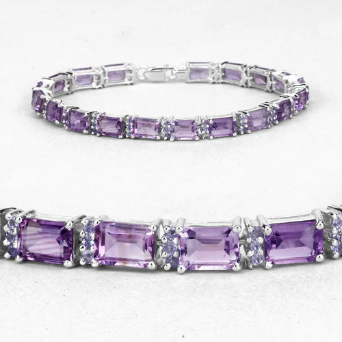 21.84 Carat Genuine Amethyst and Rhodolite Granet .925 Sterling Silver Bracelet - Image 5