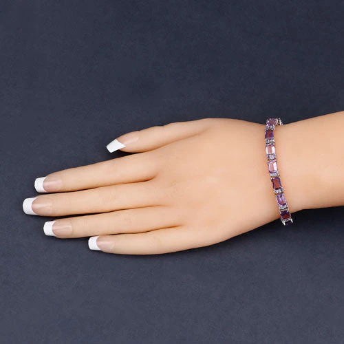 21.84 Carat Genuine Amethyst and Rhodolite Granet .925 Sterling Silver Bracelet - Image 7