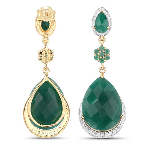 22.70 Carat Dyed Emerald and White Topaz .925 Sterling Silver Earrings - Image 3