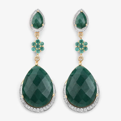 22.70 Carat Dyed Emerald and White Topaz .925 Sterling Silver Earrings - Image 4