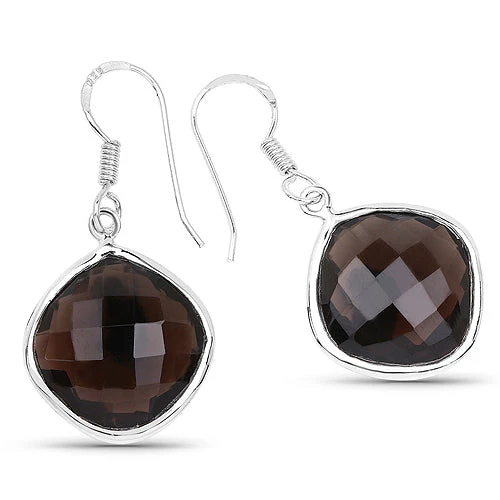 22.80 Carat Genuine Smoky Quartz .925 Sterling Silver Earrings - Image 2