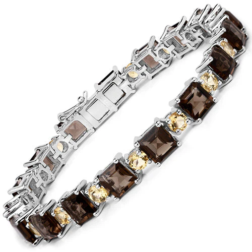 23.46 Carat Genuine Smoky Quartz and Citrine .925 Sterling Silver Bracelet - Image 2