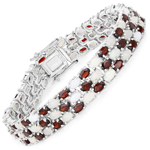 24.08 Carat Genuine Opal and Garnet .925 Sterling Silver Bracelet - Image 2