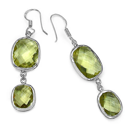 25.74 Carat Genuine Lemon Quartz .925 Sterling Silver Earrings - Image 2