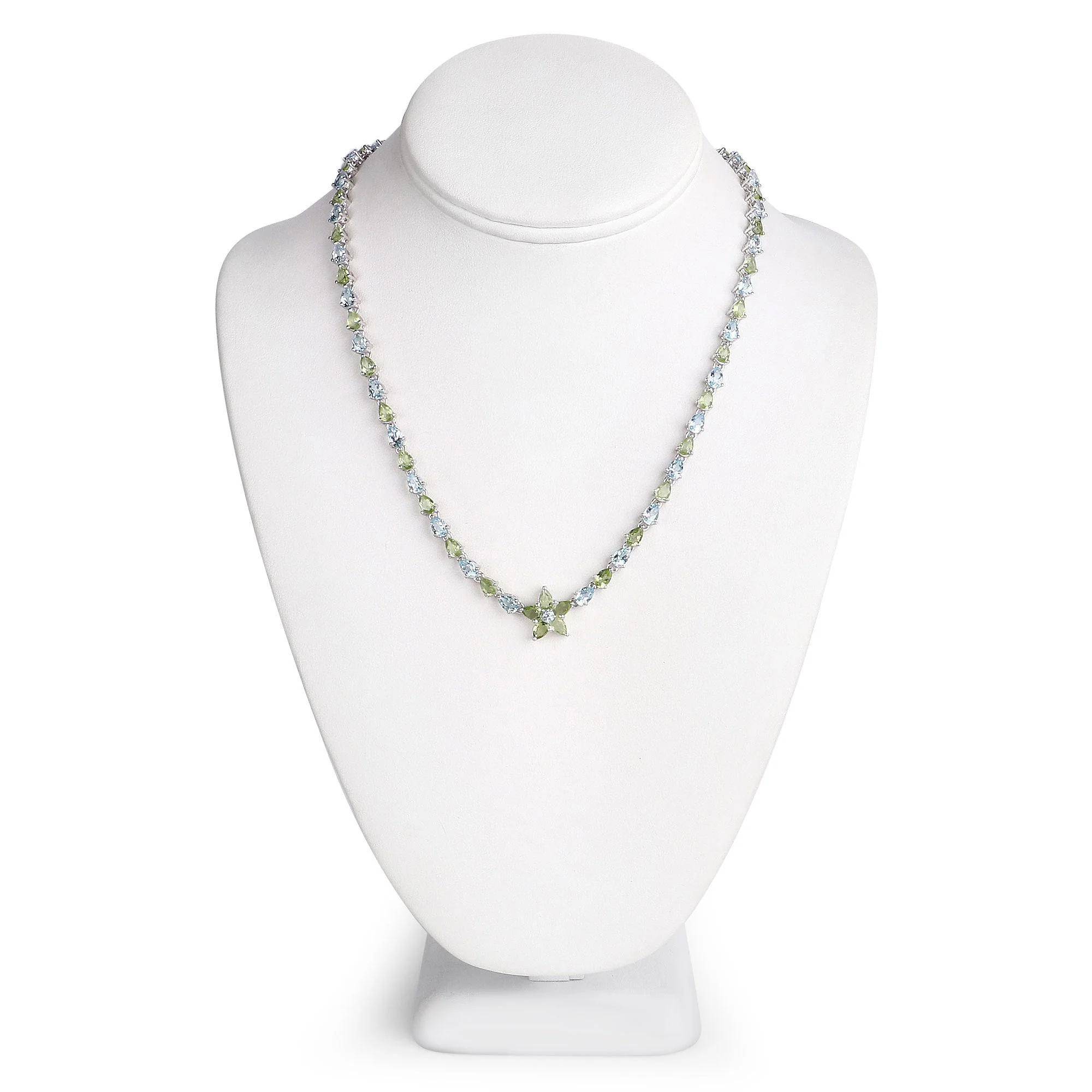 29.48 Carat Genuine Blue Topaz and Peridot .925 Sterling Silver Necklace - Image 2