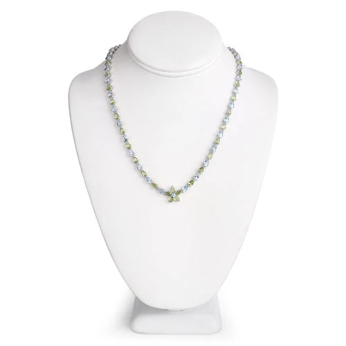 29.48 Carat Genuine Blue Topaz and Peridot .925 Sterling Silver Necklace - Image 4