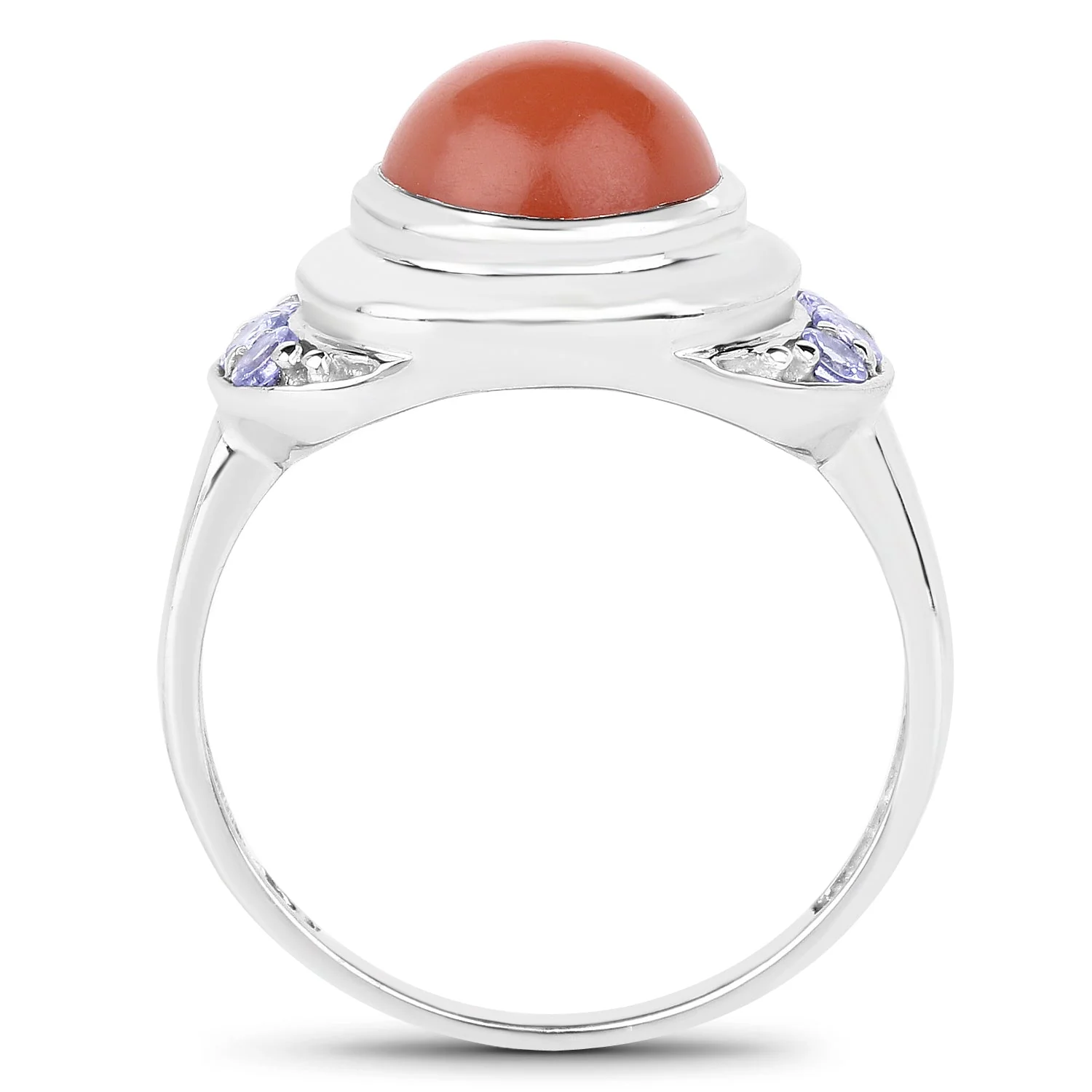 3.01 Carat Genuine Peach Moonstone and Tanzanite .925 Sterling Silver Ring - Image 2