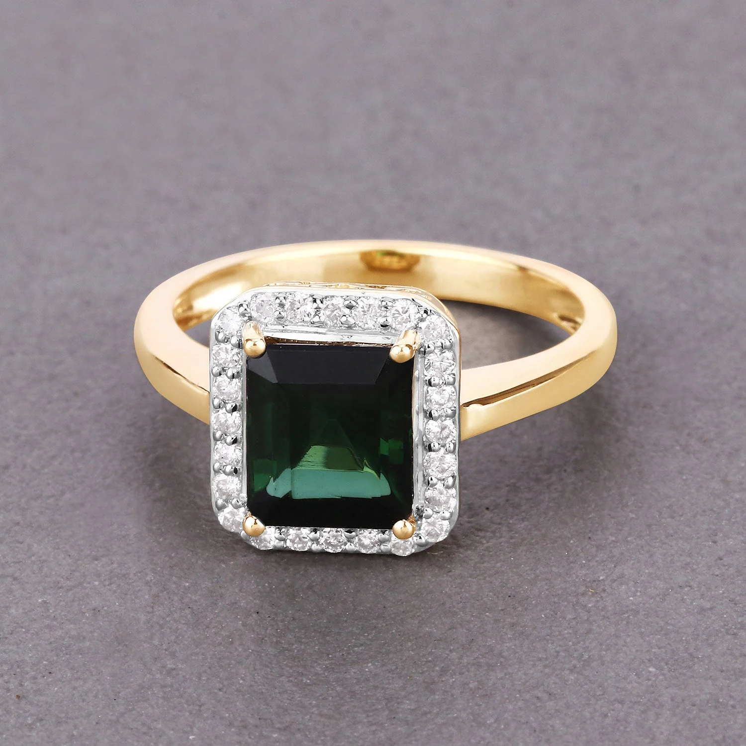 3.02 Carat Genuine Green Tourmaline and White Diamond 14K Yellow Gold Ring - Image 2