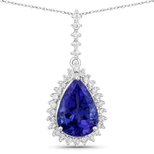 3.05 Carat Genuine Tanzanite and White Diamond 14K White Gold Pendant - Image 5