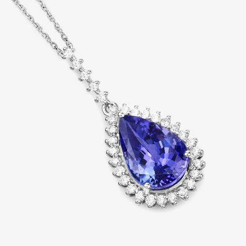 3.05 Carat Genuine Tanzanite and White Diamond 14K White Gold Pendant - Image 6