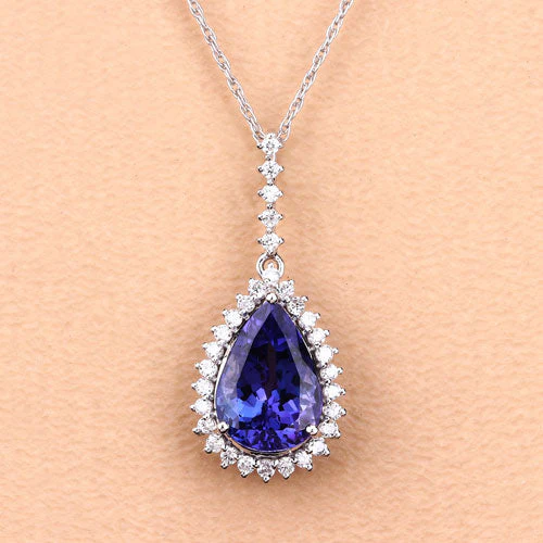 3.05 Carat Genuine Tanzanite and White Diamond 14K White Gold Pendant - Image 7