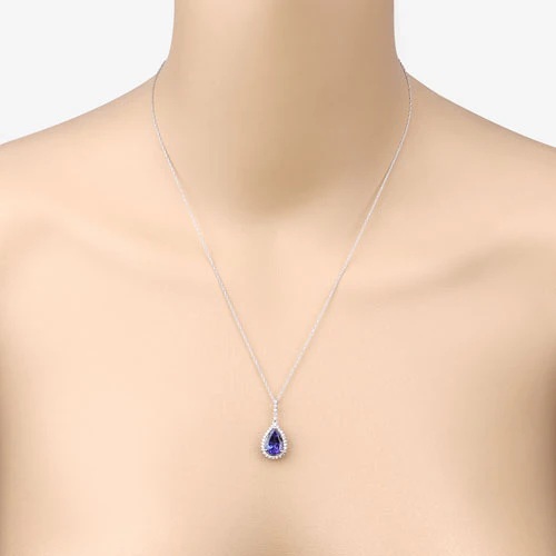 3.05 Carat Genuine Tanzanite and White Diamond 14K White Gold Pendant - Image 8