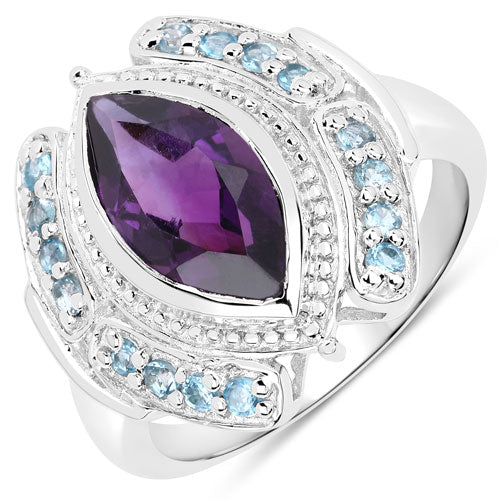 3.06 Carat Genuine Amethyst and London Blue Topaz .925 Sterling Silver Ring - Image 4