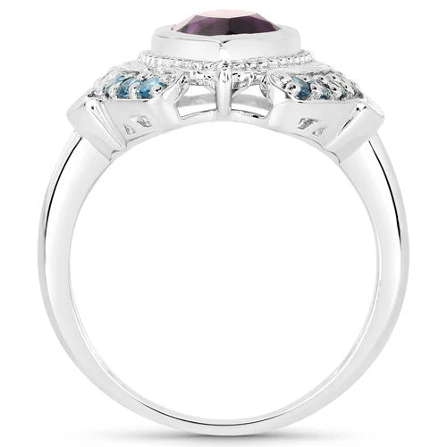 3.06 Carat Genuine Amethyst and London Blue Topaz .925 Sterling Silver Ring - Image 5