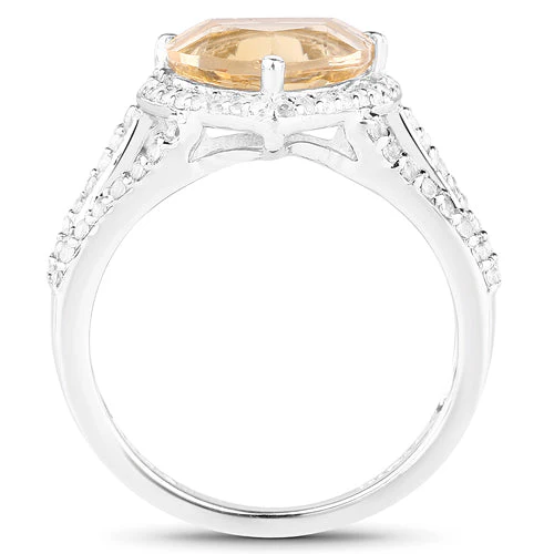 3.06 Carat Genuine Citrine and White Topaz .925 Sterling Silver Ring - Image 5