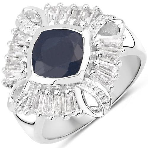 3.06 Carat Glass Filled Sapphire and White Topaz .925 Sterling Silver Ring - Image 4