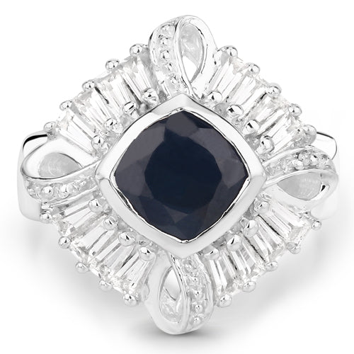 3.06 Carat Glass Filled Sapphire and White Topaz .925 Sterling Silver Ring - Image 6