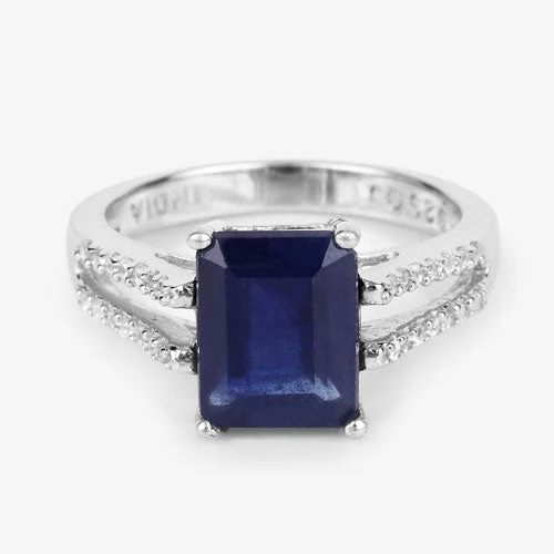 3.07 Carat Glass Filled Sapphire and White Zircon .925 Sterling Silver Ring - Image 12