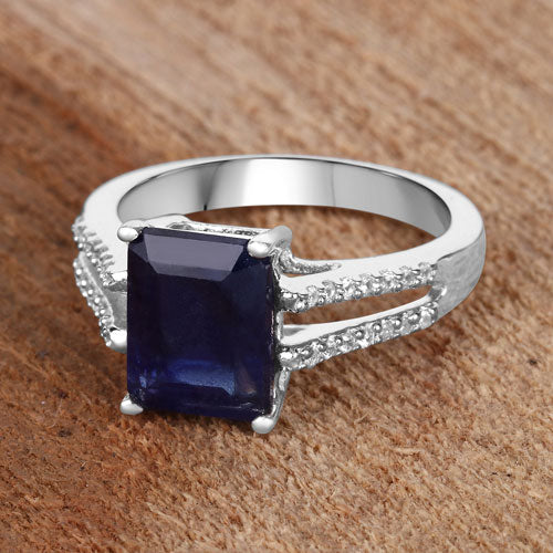 3.07 Carat Glass Filled Sapphire and White Zircon .925 Sterling Silver Ring - Image 13