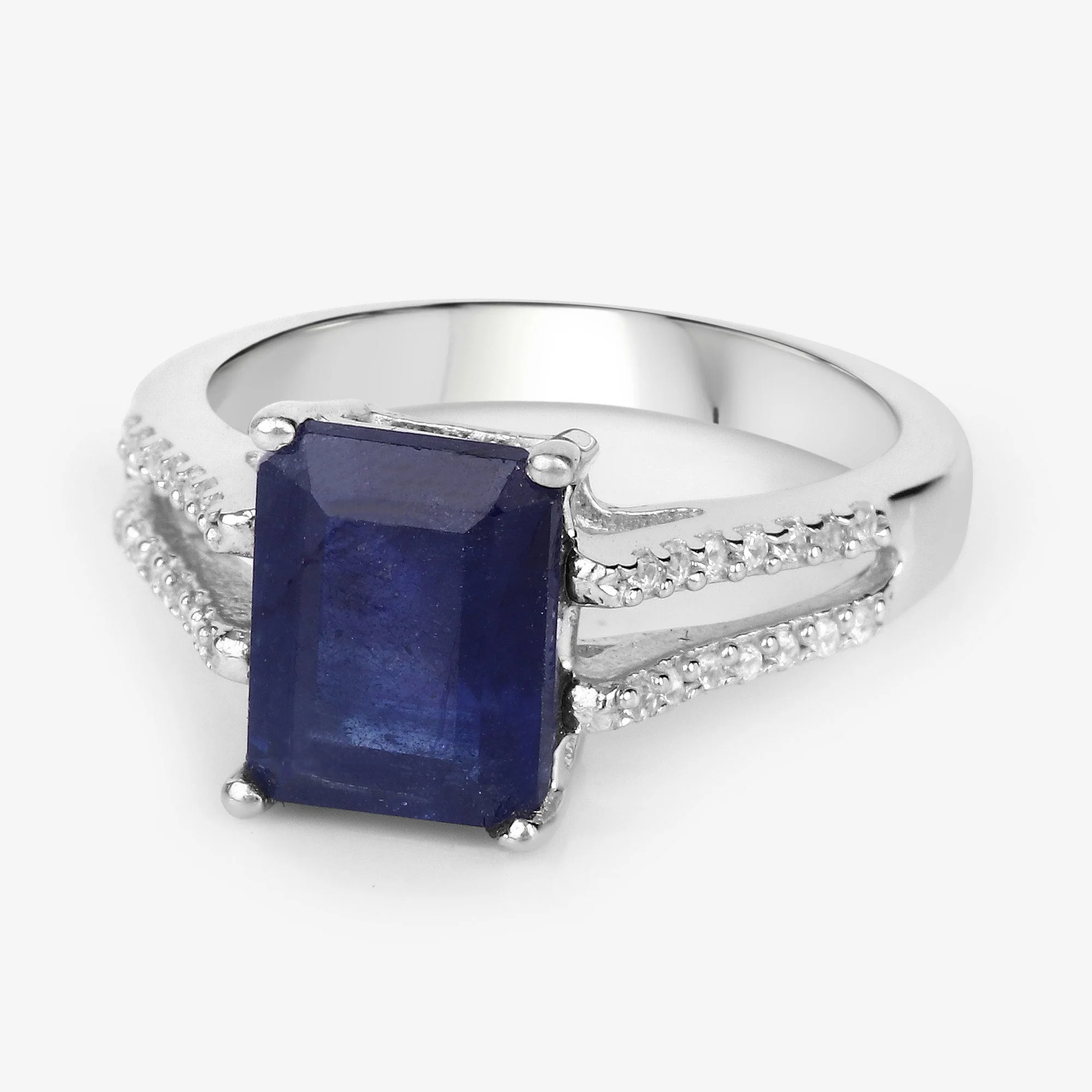 3.07 Carat Glass Filled Sapphire and White Zircon .925 Sterling Silver Ring - Image 4