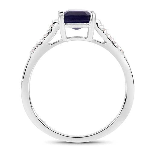 3.07 Carat Glass Filled Sapphire and White Zircon .925 Sterling Silver Ring - Image 6