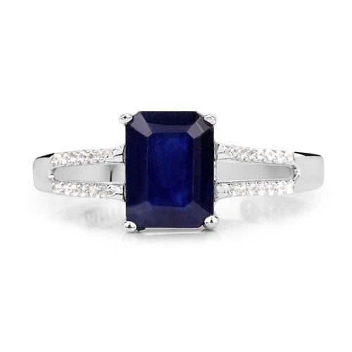 3.07 Carat Glass Filled Sapphire and White Zircon .925 Sterling Silver Ring - Image 7