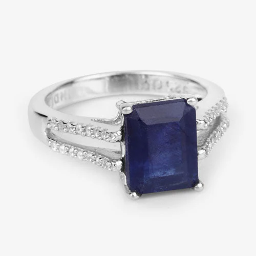 3.07 Carat Glass Filled Sapphire and White Zircon .925 Sterling Silver Ring - Image 9