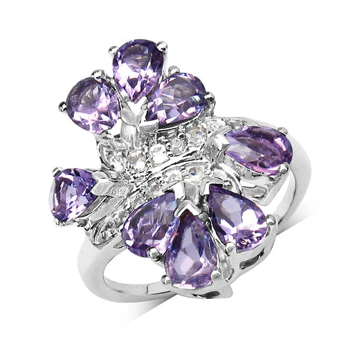 3.08 Carat Genuine Amethyst & White Topaz .925 Sterling Silver Ring - Image 3