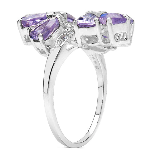 3.08 Carat Genuine Amethyst & White Topaz .925 Sterling Silver Ring - Image 4