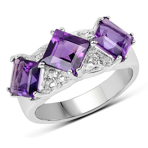 3.09 Carat Genuine Amethyst and White Topaz .925 Sterling Silver Ring - Image 4