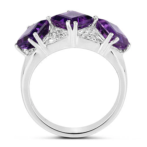 3.09 Carat Genuine Amethyst and White Topaz .925 Sterling Silver Ring - Image 5
