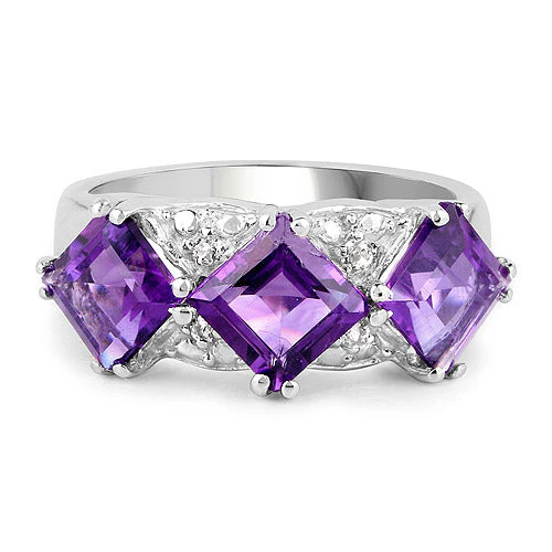 3.09 Carat Genuine Amethyst and White Topaz .925 Sterling Silver Ring - Image 6