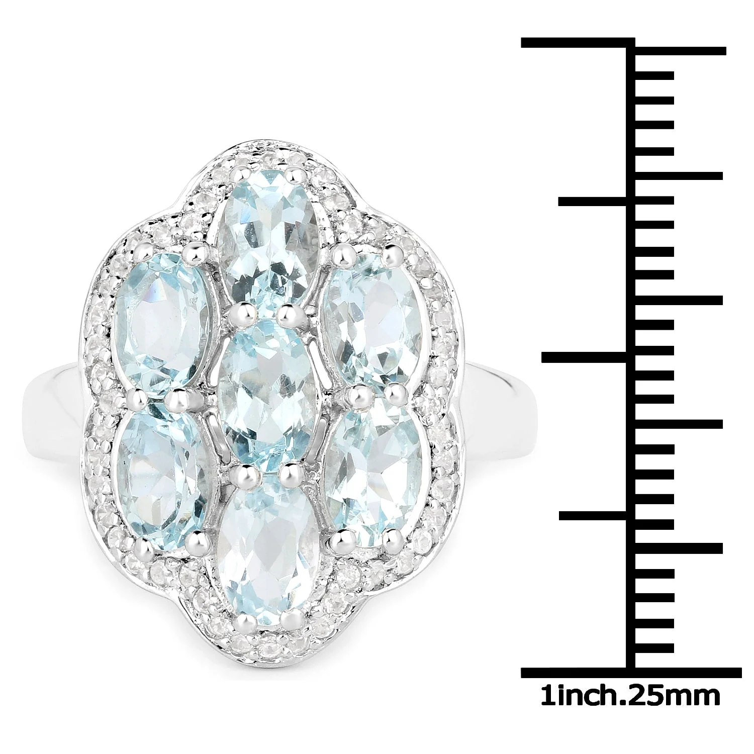 3.09 Carat Genuine Aquamarine and White Zircon .925 Sterling Silver Ring - Image 3