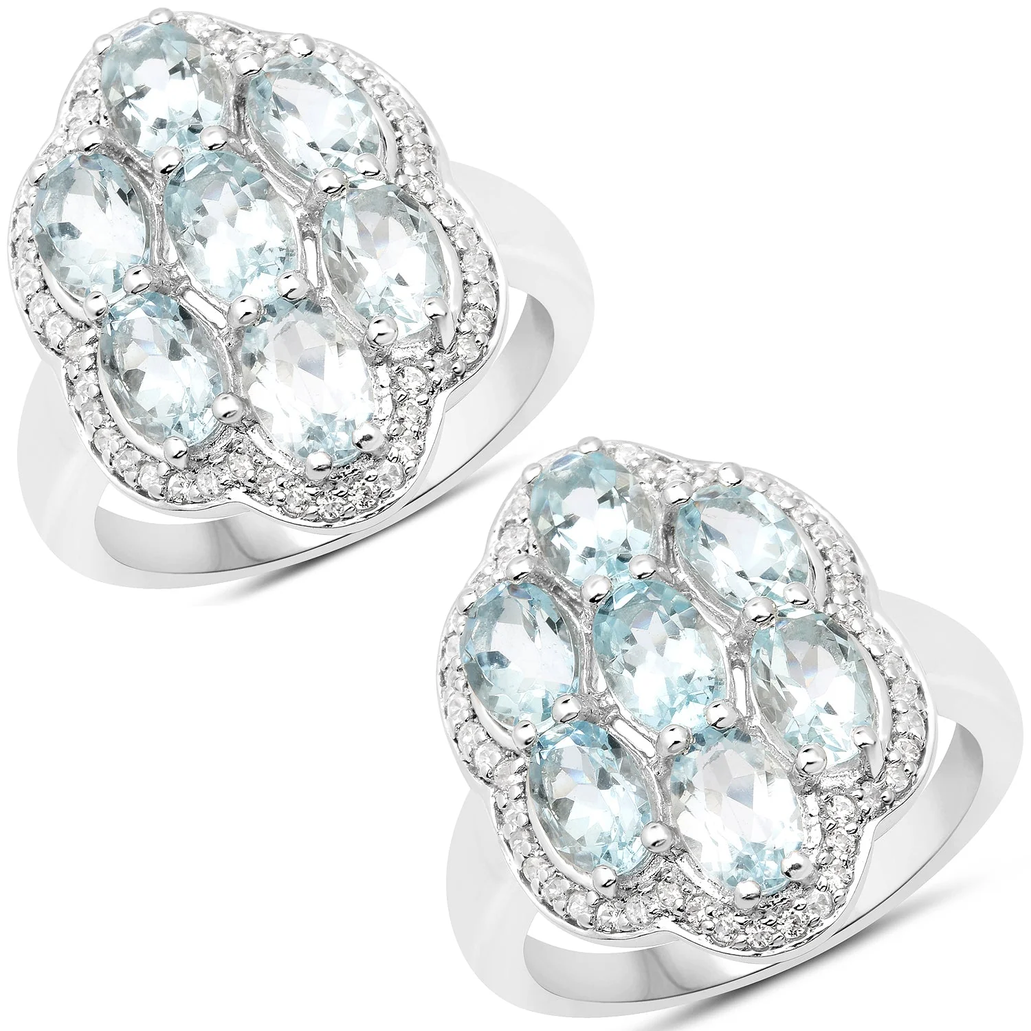 3.09 Carat Genuine Aquamarine and White Zircon .925 Sterling Silver Ring - Image 4