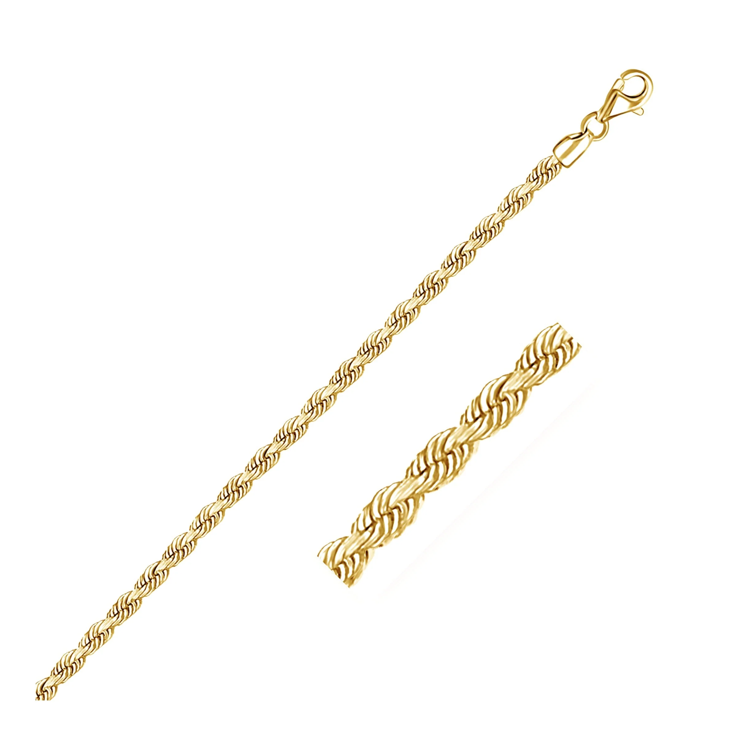 3.0mm 14k Yellow Gold Solid Diamond Cut Rope Bracelet - Image 4