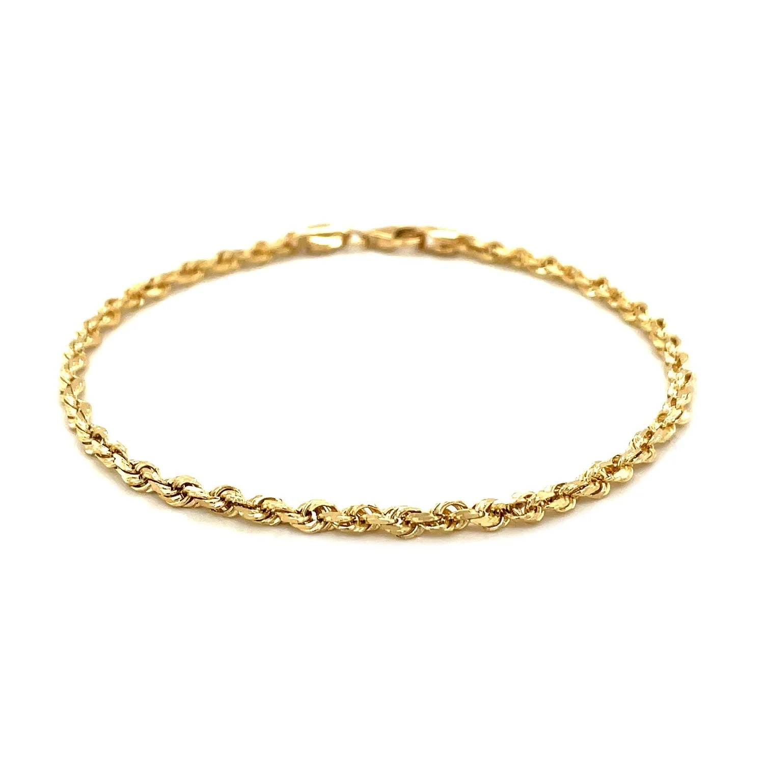 3.0mm 14k Yellow Gold Solid Diamond Cut Rope Bracelet - Image 5