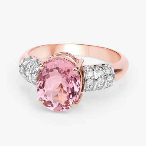 3.11 Carat Genuine Pink Tourmaline and White Diamond 14K Rose Gold Ring - Image 8