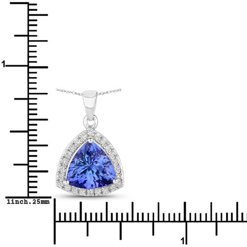 3.11 Carat Genuine Tanzanite and White Diamond 14K White Gold Pendant - Image 3