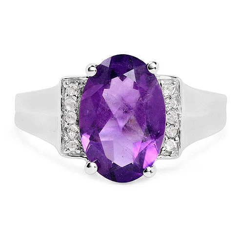 3.12 Carat Genuine  Amethyst and White Topaz .925 Sterling Silver Ring - Image 6