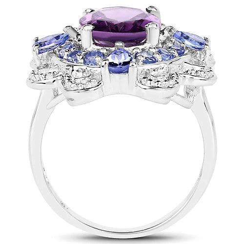 3.13 Carat Genuine Amethyst and Tanzanite .925 Sterling Silver Ring - Image 5