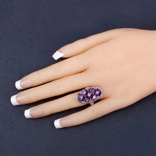 3.13 Carat Genuine Amethyst, Tanzanite and White Topaz .925 Sterling Silver Ring - Image 10