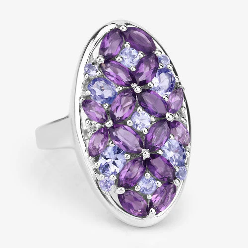 3.13 Carat Genuine Amethyst, Tanzanite and White Topaz .925 Sterling Silver Ring - Image 5