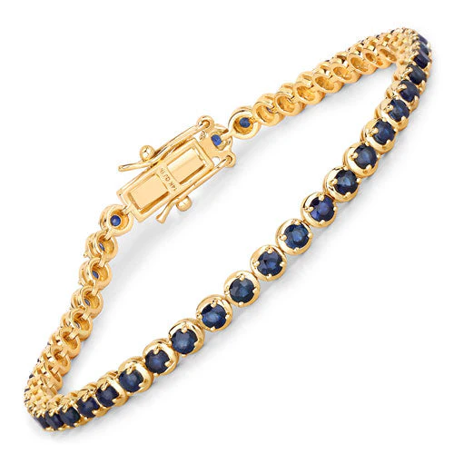 3.13 Carat Genuine Blue Sapphire 14K Yellow Gold Bracelet - Image 5