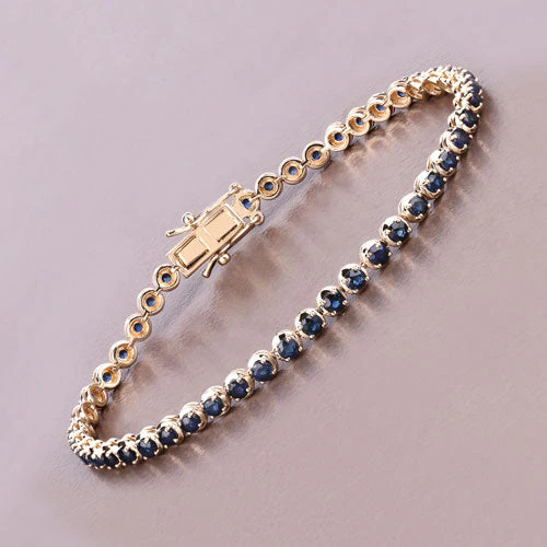 3.13 Carat Genuine Blue Sapphire 14K Yellow Gold Bracelet - Image 6