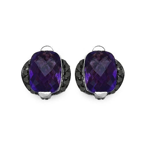 3.14 Carat Genuine Amethyst & Black Diamond .925 Sterling Silver Earrings - Image 3