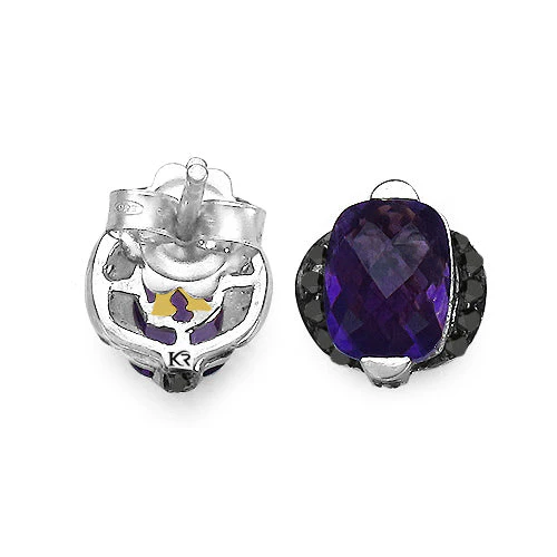 3.14 Carat Genuine Amethyst & Black Diamond .925 Sterling Silver Earrings - Image 4